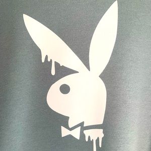 Blue sweatshirt/ Playboy decal